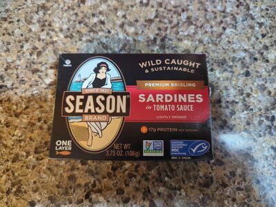 Season, brisling sardines in tomato sauce