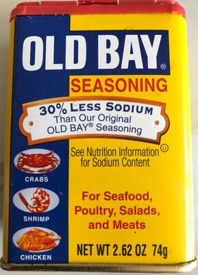 Seasoning for seafood, poultry, salads, and meats front packaging