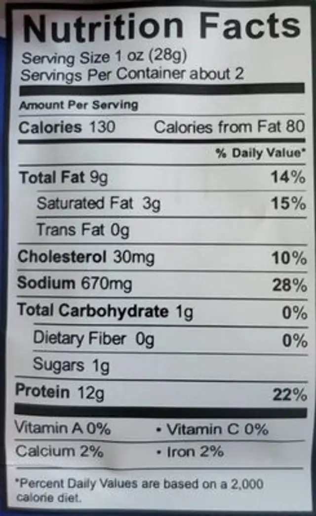 Applewood Bacon Jerky nutrition facts table