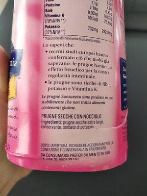 Prugne California ingredients label