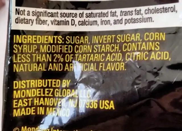 Sour patch Kids ingredients label