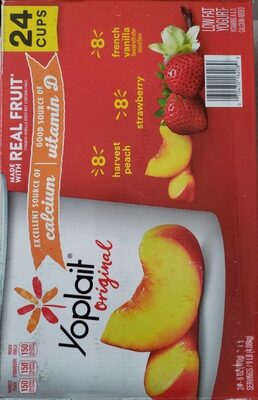 Yoplait Original Harvest Peach, Strawberry, French Vanilla front packaging