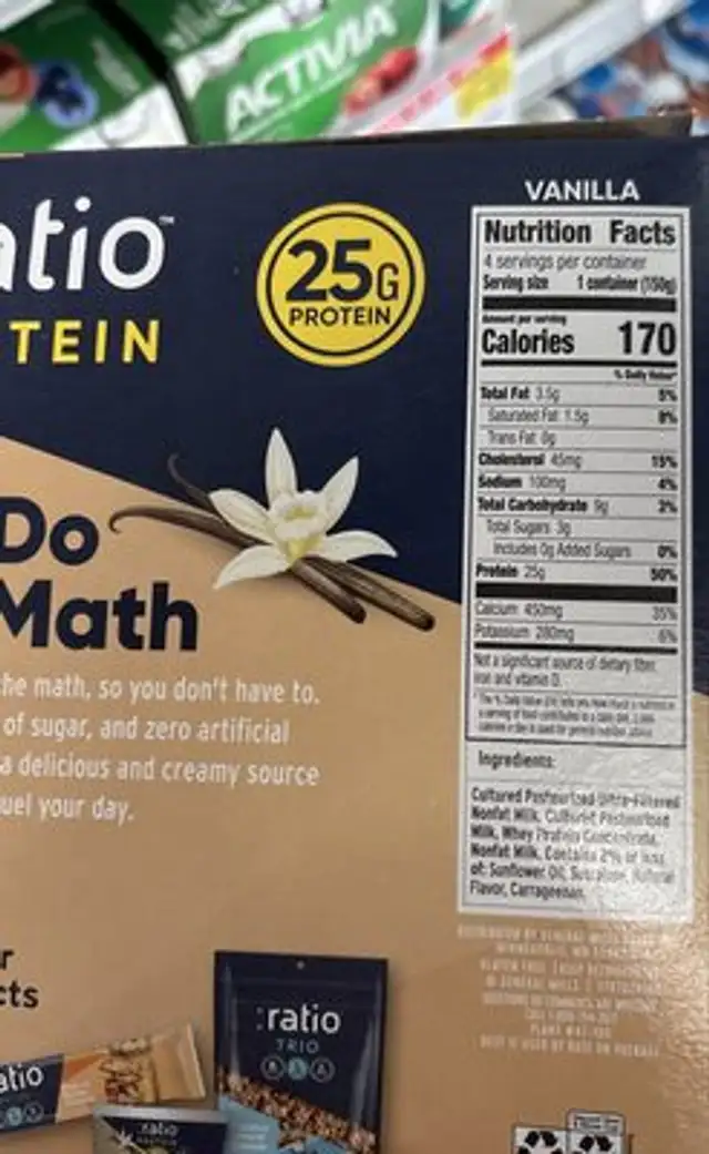 Vanilla nutrition facts table