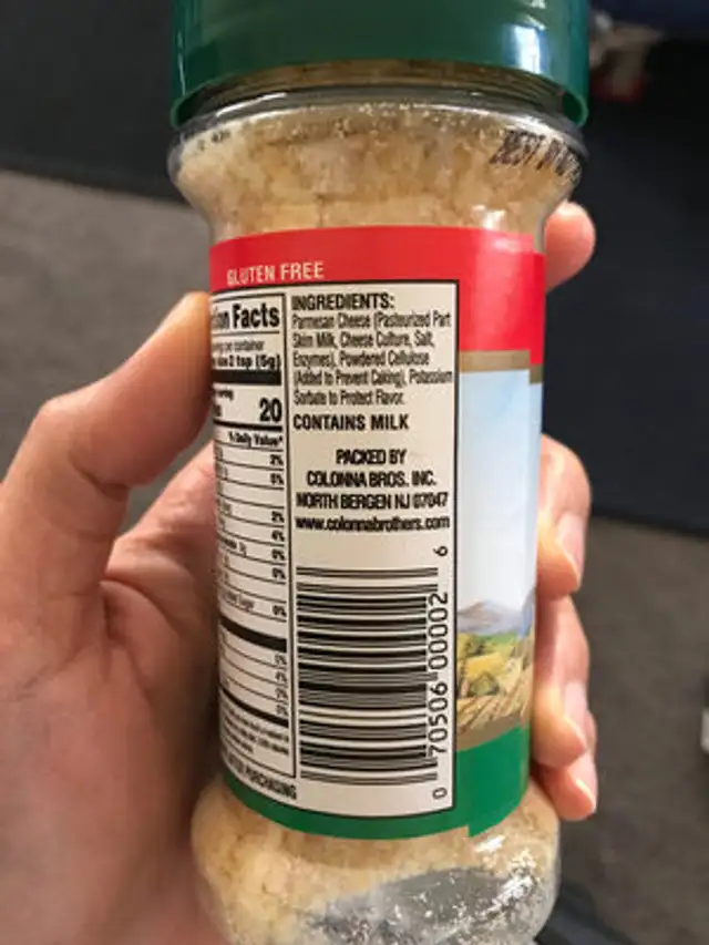 Grated Parmesan Cheese ingredients label