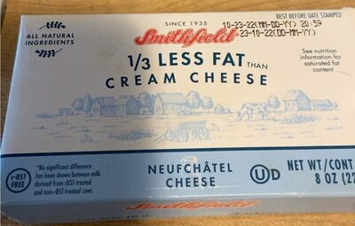 1/3 less fat cream cheese front packaging