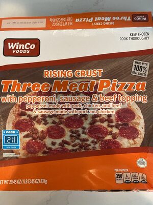 Rising Crust Three Meat Pizza front packaging