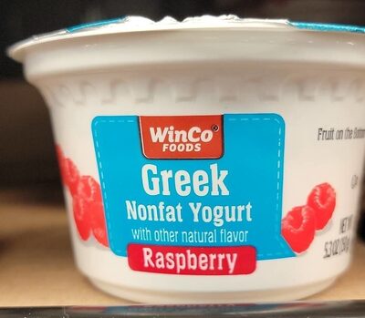 Greek nonfat yogurt raspberry front packaging