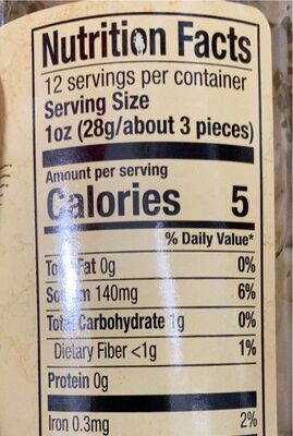Marinated Mushrooms nutrition facts table
