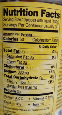 Quartered artichoke hearts nutrition facts table