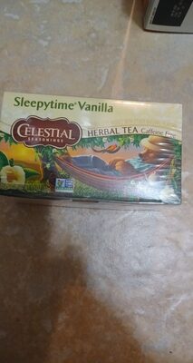 Celestial seasonings, caffeine free herbal tea, sleepytime vanilla front packaging