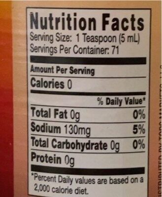 Hot sauce nutrition facts table