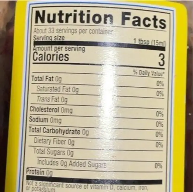Red Wine Vinegar nutrition facts table