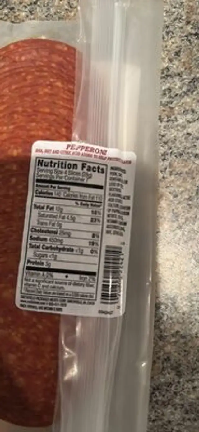 Pepperoni nutrition facts table