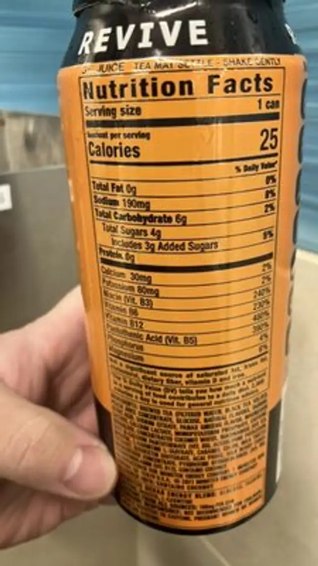 Rehab Monster Peach Tea nutrition facts table
