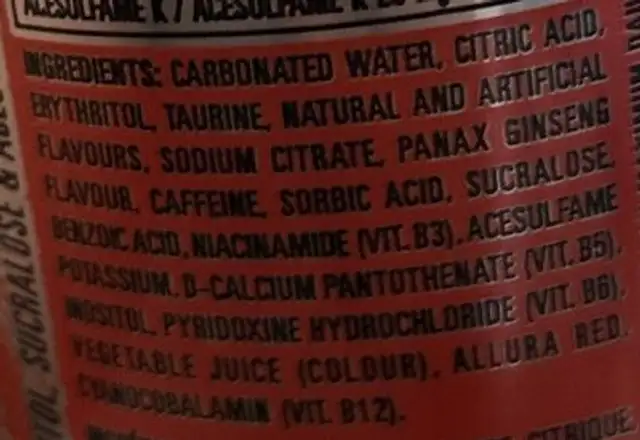 Ultra Watermelon Energy Drink ingredients label