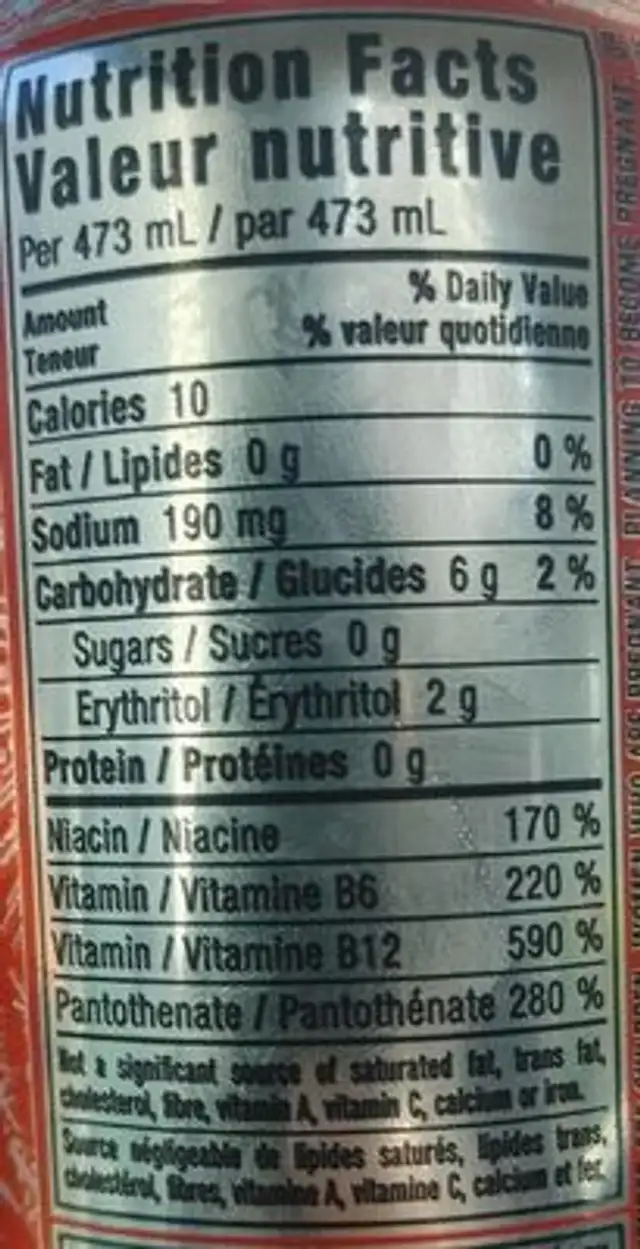 Ultra Watermelon Energy Drink nutrition facts table