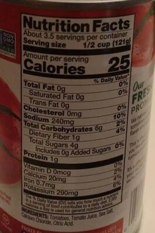 Whole TOMATOES nutrition facts table