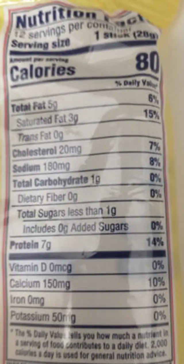 Mozarella String Cheese nutrition facts table