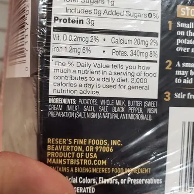 Mashed Potatoes ingredients label