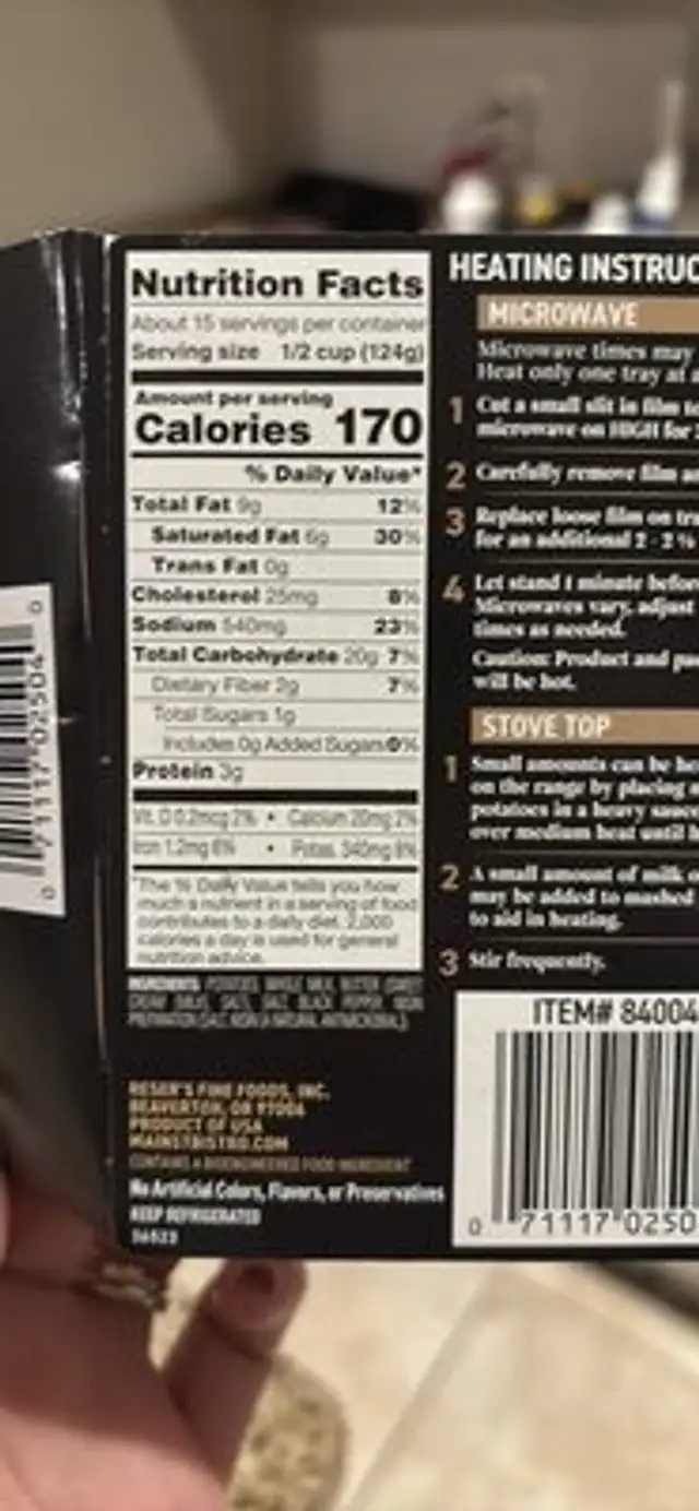 Mashed Potatoes nutrition facts table