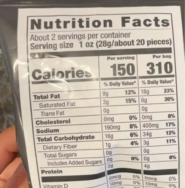 My pote white truffle nutrition facts table
