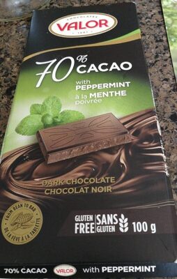 70% cacao with peppermint/à la menthe dark chocolate chocolat noir front packaging