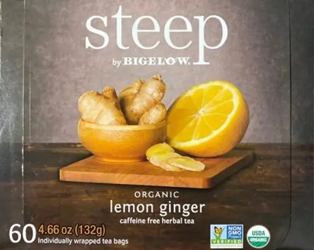 Organic Lemon Ginger Herbal Tea front packaging