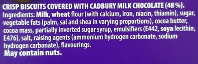 Fingers ingredients label