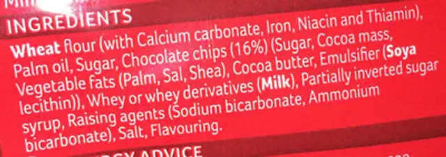 Cookies minis ingredients label