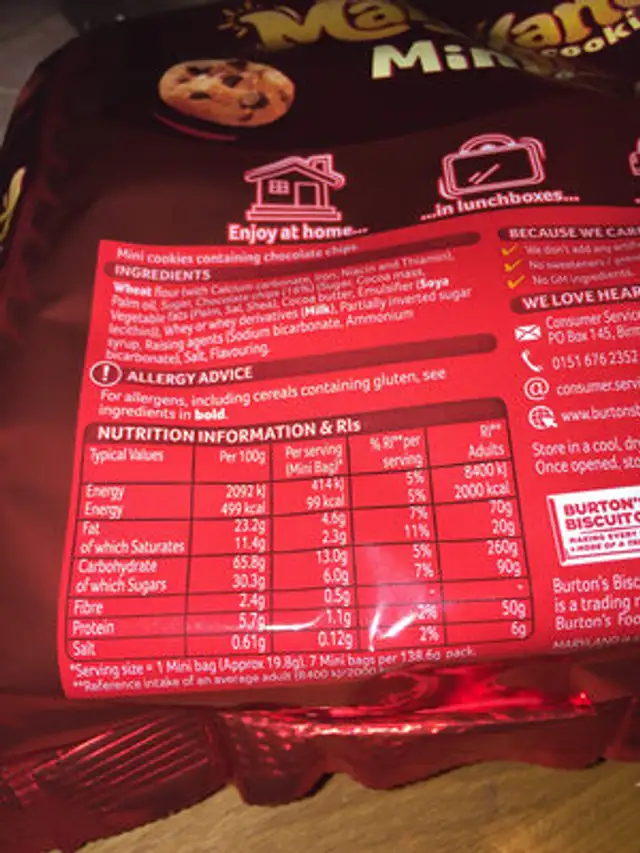 Cookies minis nutrition facts table
