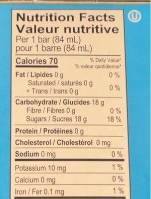 Black Cherry Fruit Bars nutrition facts table