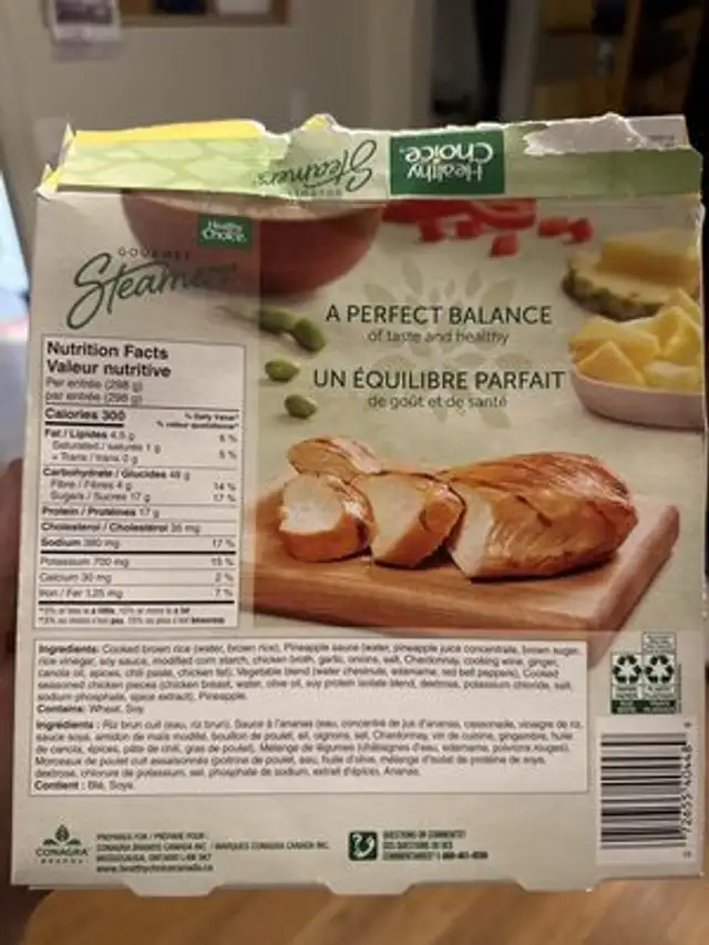Gourmet Steamers nutrition facts table