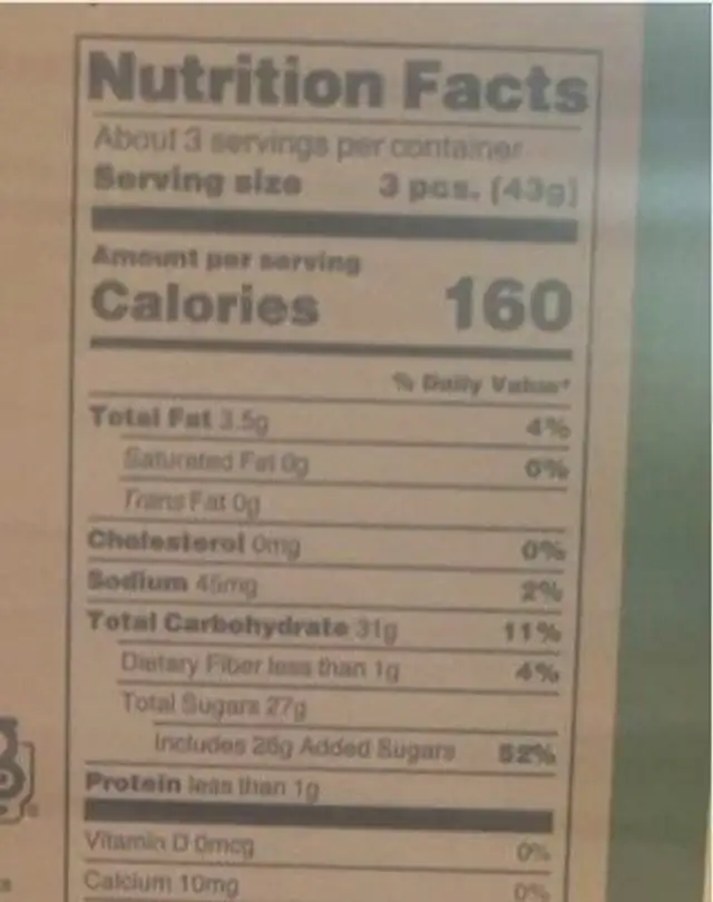 Aplets & cotlets nutrition facts table