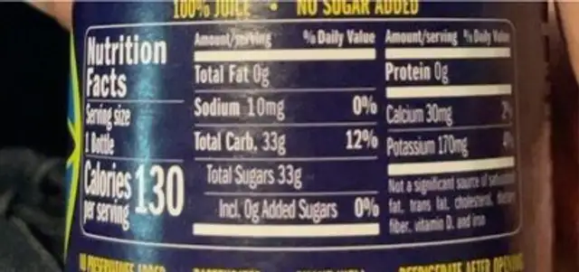 Apple Juice nutrition facts table