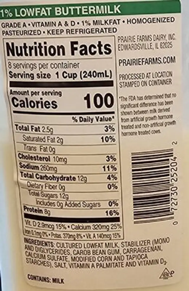 Cultured lowfat buttermilk nutrition facts table