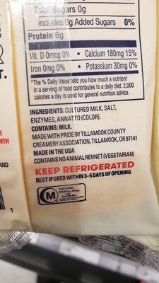 Sharp cheddar cheese ingredients label
