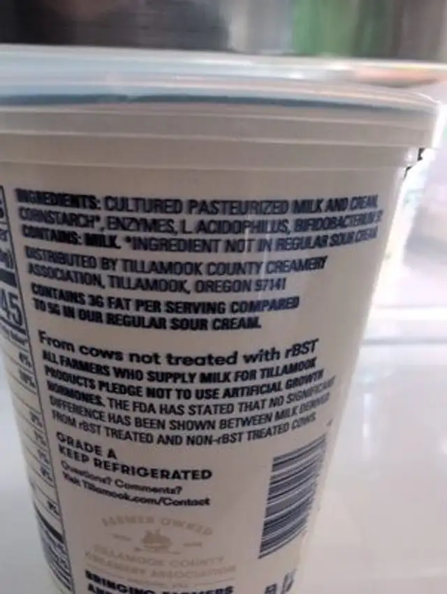 CULTURED REDUCED FAT SOUR CREAM ingredients label