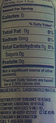 Natural Pure Sparkling Water ingredients label