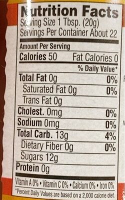 Dutch Apple Pie Preserves nutrition facts table