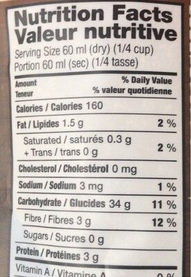 Organic Sprouted Red Rice nutrition facts table
