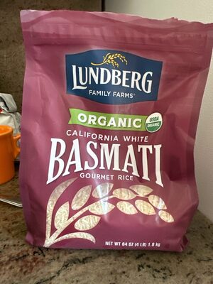Organic california white basmati rice front packaging