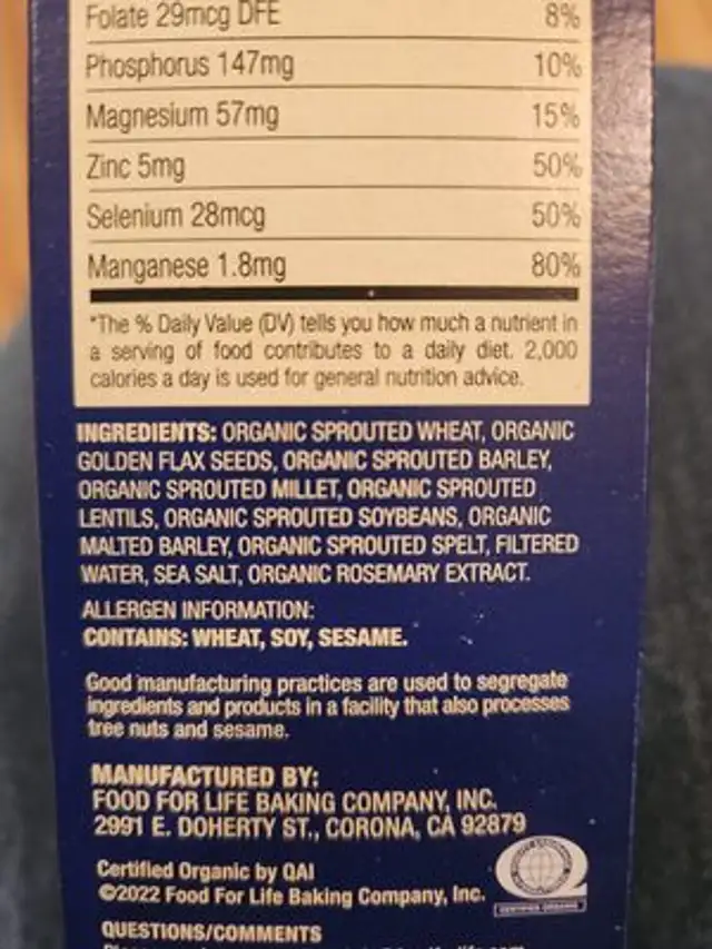 Ezekiel 4:9 - Golden Flax - Sprouted Whole Grain Cereal ingredients label