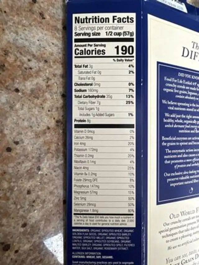 Ezekiel 4:9 - Golden Flax - Sprouted Whole Grain Cereal nutrition facts table