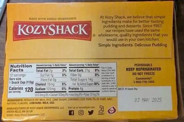 Original recipe rice pudding nutrition facts table