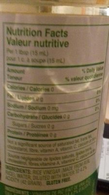 Vinaigre Riz Naturel nutrition facts table