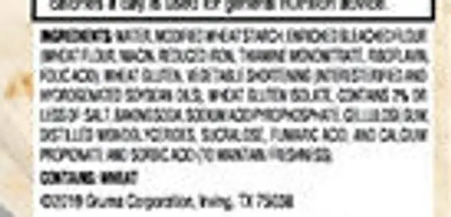 Tortilla ingredients label