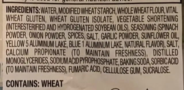 Carb Balance Spinach Herb ingredients label
