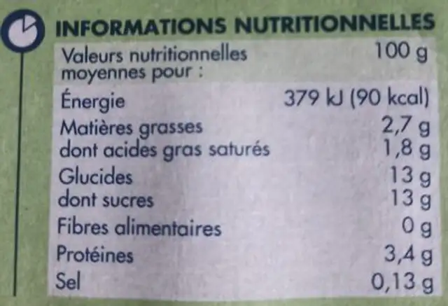 Yaourts aux fruits avec morceaux nutrition facts table