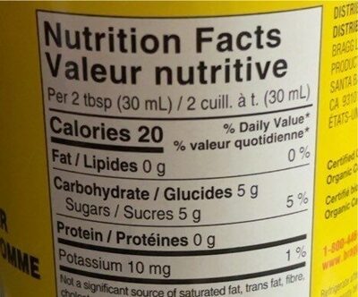 Organic Apple Cider Vinegar Enhanced - Cranberry Apple nutrition facts table