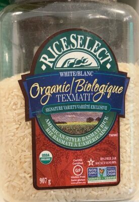Organic Texmati White Rice front packaging